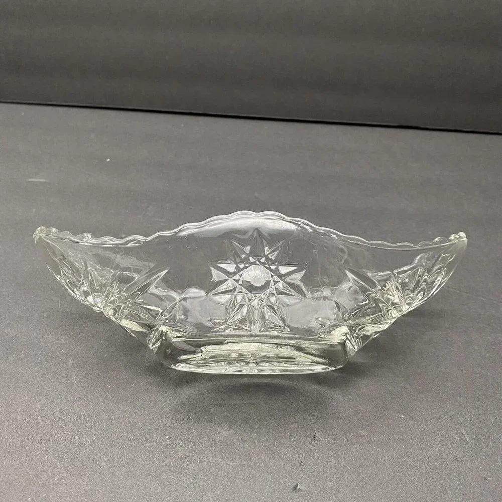 VTG 80s Pressed Glass Starburst Oval Serving Bowls Dish Set Of 2 Star Of David‎